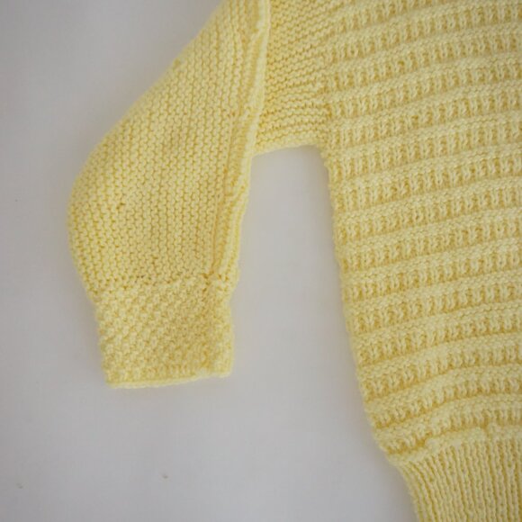 Handknit Yellow Knit Textured Button Front Cottage Garden Cottagecore Cardigan M - Picture 8 of 9